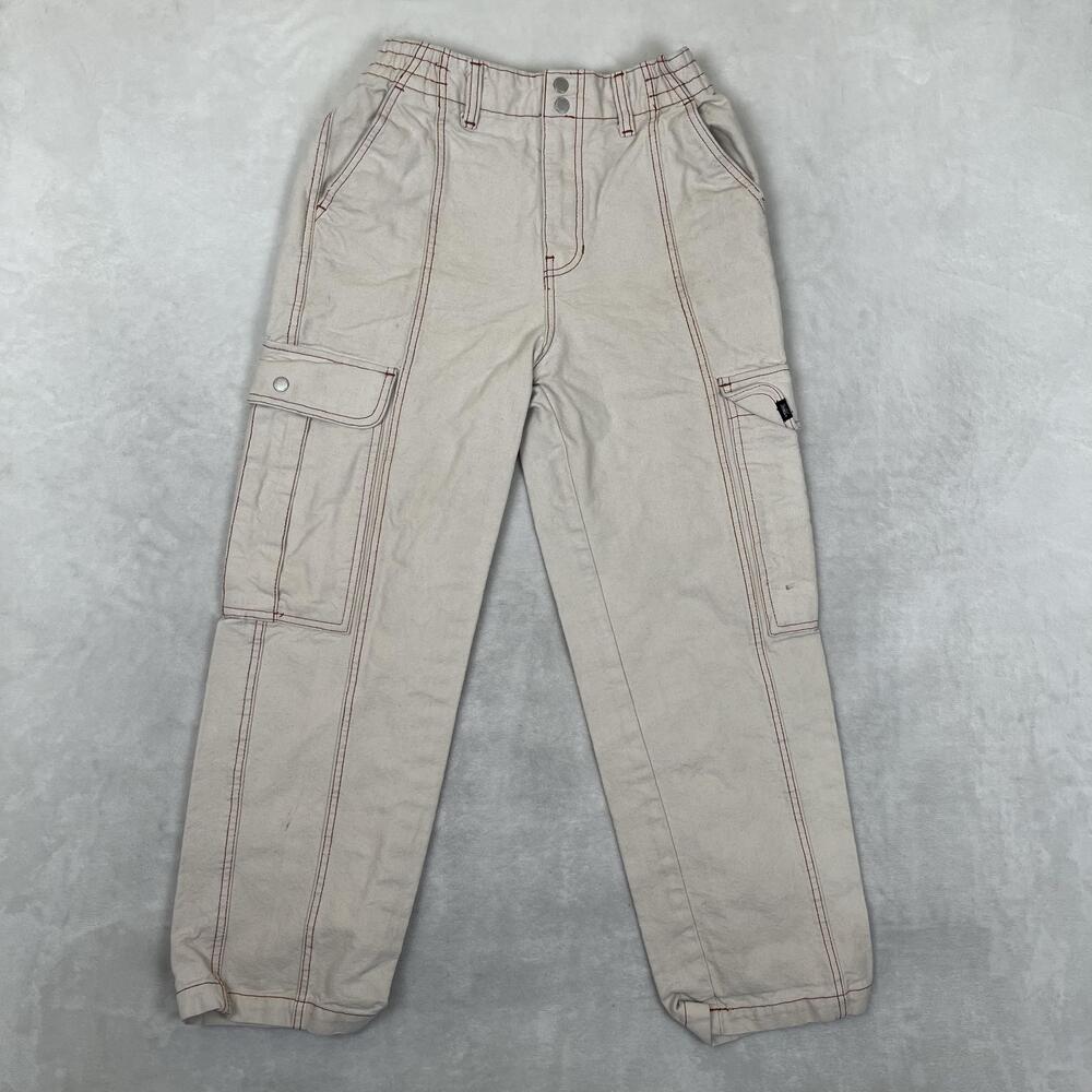 Vans Cargo Pants Women XS Beige Canvas Relaxed Fit Utility Pockets Skateboarding